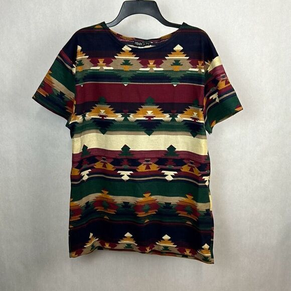 VTG Margo's Shirt Skirt Set Southwest Print Womens Sz Medium Western Navy Green - Picture 2 of 10